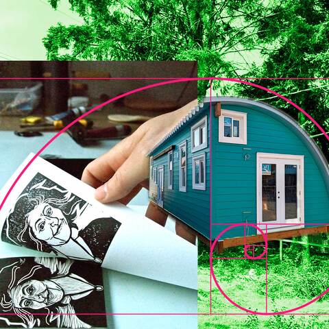 Photo collage for Second Growth Studio, where I make my artwork.