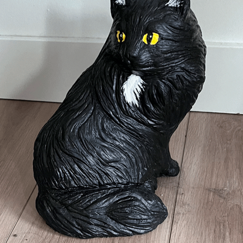 Painted garden gnome for Harry the cat.