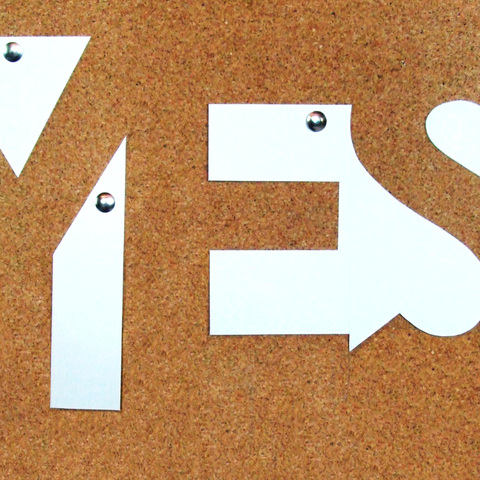 'Yes in the Negative Space', cork board, silver tacks, white paper