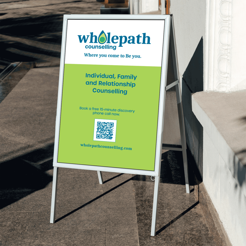 Sandwhich board inserted poster for Wholepath Counselling